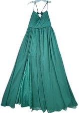 Womens Chiffon Pleated Bridesmaid Dress Sleeveless Size C Emerald Green