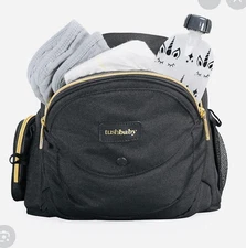 Tushbaby Hip Seat Baby Carrier - Black & Gold Hardware Strapless Compartments