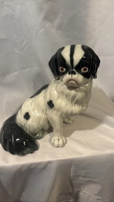 Chin Pekingese Ceramic Dog Figurine Black White Japan 10 - RARE