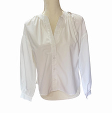 Banana Republic White Solid Collared Button-Up Long Sleeve Blouse S