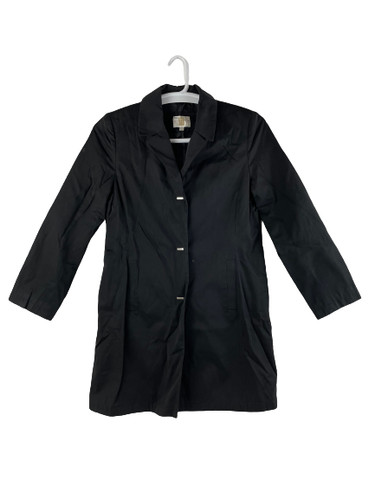 Gallery Petite Women's Black Trench Coat Size PM with Shoulder Pads & Pockets