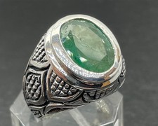 5 CT NATURAL ZAMBIAN EMERALD STERLING SILVER MENS HANDMADE RING SZ 7.75 ,13 GR