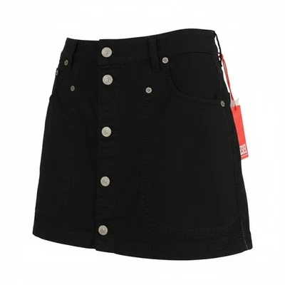 Diesel O-Beige Femme Jupe W25 Noir Sergé Boutonné Poches Décontracté Mini Rrp - Photo 1/4