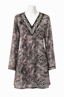 Zashi Blouse embellished eclectic Glam beaded Lined animal print Large Chic BOHO