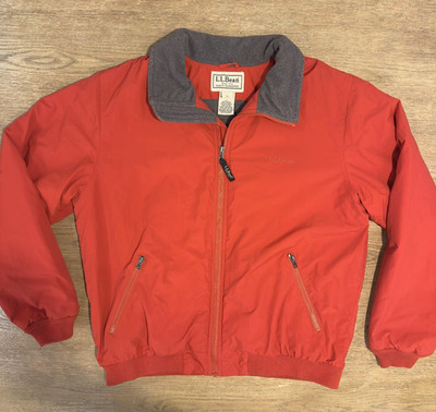 L.L. Bean Full-Zip Fleece-Lined Warm-Up Jacket Coat-Mens Size L-Rust/Grey Combo