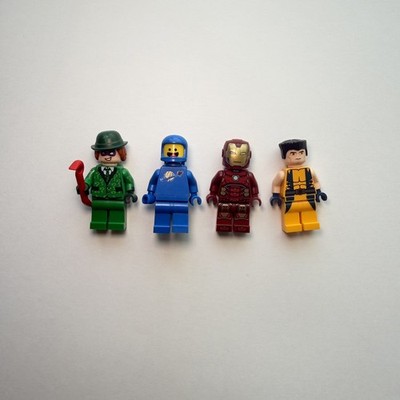 Real Lego Marvel/Dc Lot Of 4 Mini Figures, Riddler, Wolverine, Iron Man, Benny 