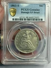 1863 S Seated Liberty Half Dollar PCGS XF DETAILS Damaged Chopmarked