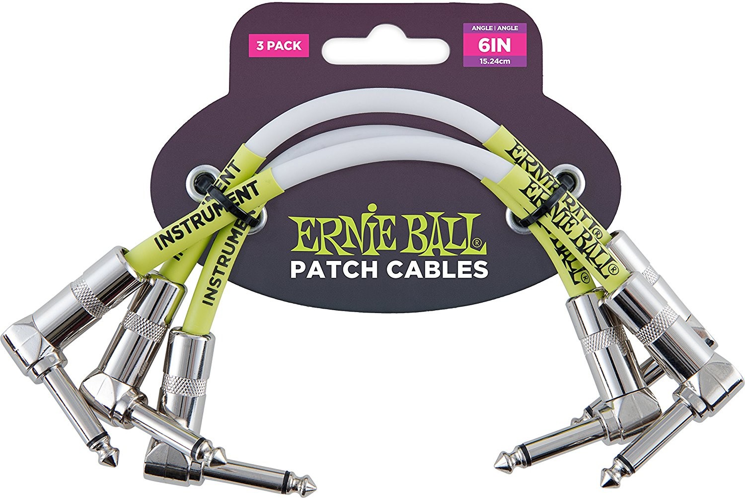 Guitar Patch Cables Ernie Ball 6"" Angled Both Ends X3 Set 100% Genuine