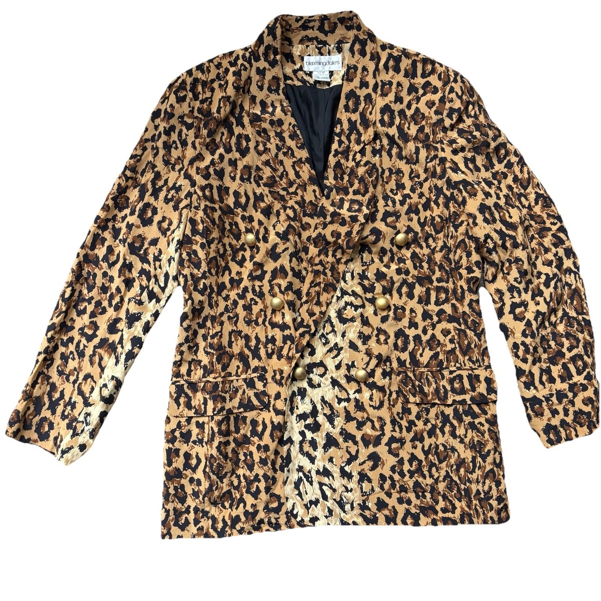 Vintage Bloomingdales Leopard Print Blazer Size 14 Silk Lined 80s 