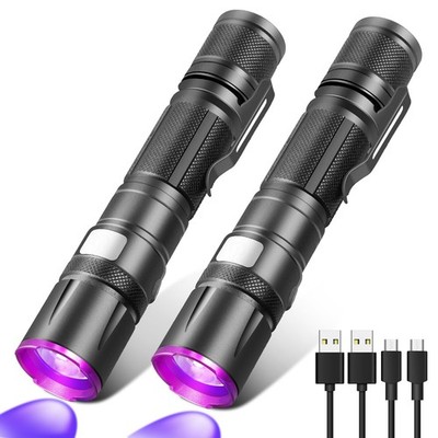 Blacklight Flashlight, 2 Pack UV Flashlight Rechargeable, Small Pure Ultravio...