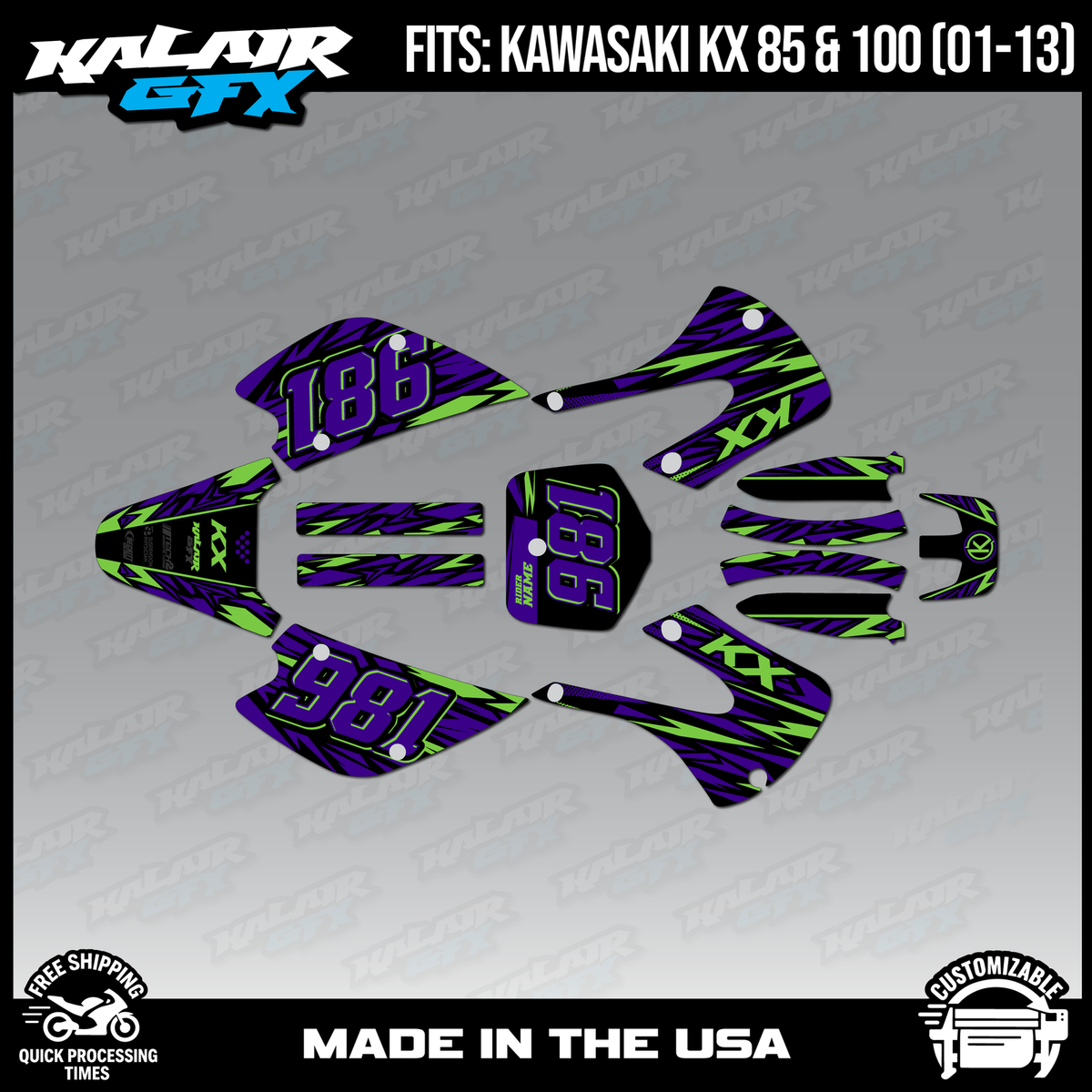Graphics Kit for Kawasaki KX85 KX100 (2001-2013) KX 85 KX