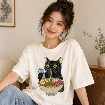 Cat Rahmen Unisex T-shirt, Cat Eating Ramen Funny Shirt, Graphic Tee for Cat