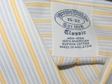 BROOKS BROTHERS Men's 15-32 Classic Dress Shirt Non Iron Blue Yellow Stripe FC