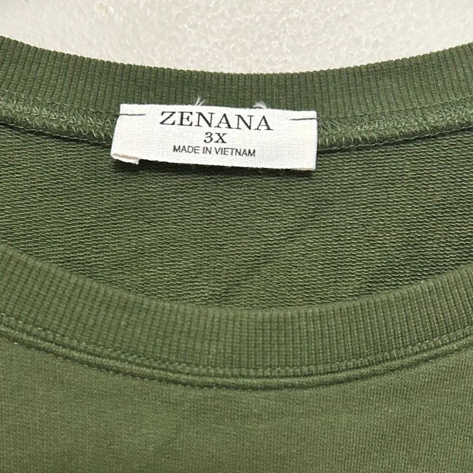 Suéter para mujer Zenana verde oliva 3X manga larga cuello redondo sudadera corta Foto 3 de 4