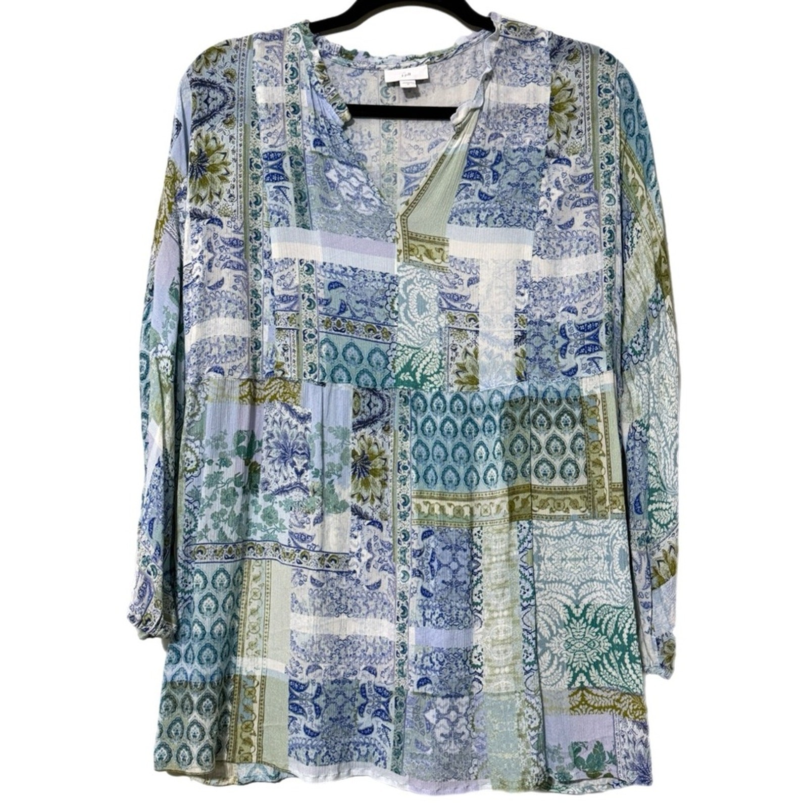 J. Jill women's medium split neck patchwork print… - image 1