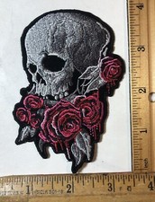 Skull Bleeding Roses Iron On 4  x 3  Patch Biker Motorcycle