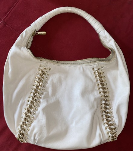 Michael Kors Hobo Shoulder Handbag # B-1101 Large Beige Leather Chain Metal Acc - Picture 5 of 12