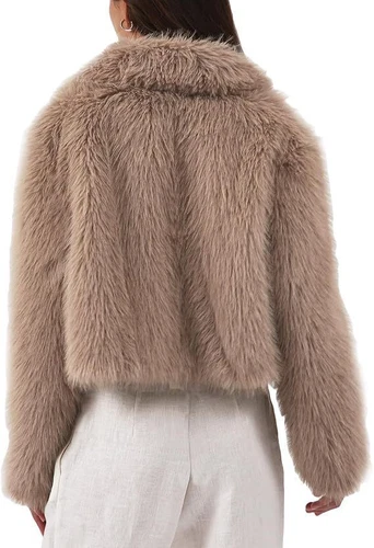 Women' Faux Fur Short Long Sleeve Jacket Zipper Warm Coat Faux Fur - Foto 11 di 28