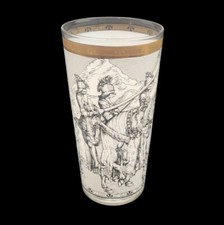 MCM Cera Camelot Caballeros Medievales Vaso Highball Collins Vidrio Borde Oro 22K