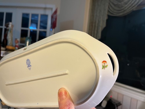 Herend Queen Victoria vassoio panino fiori farfalle bordo verde 14,5 pollici bello - Foto 12 di 17