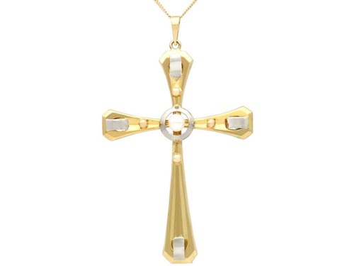 Vintage Seed Pearl and 18k Yellow Gold Cross Pendant - 第 1/9 張圖片
