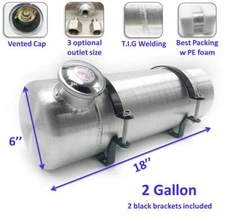 2 Gallon 6'' x 18" 1/4 NPT Outlet End Fill Spun Aluminum Gas Tank / Fuel Tank 