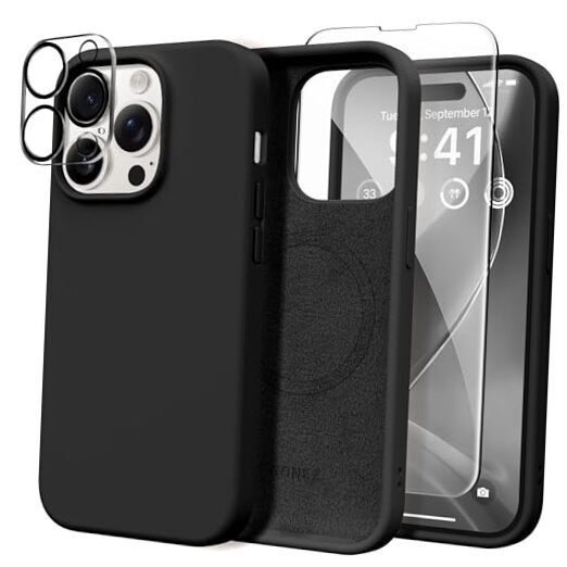 for iPhone 14 Pro Case, with 2X Screen Protector Compatible with Magsafe Black