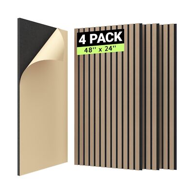 TONOR 4PCS Wood Slat Panels, 48  x 24 Adhesive Acoustic Panels for W