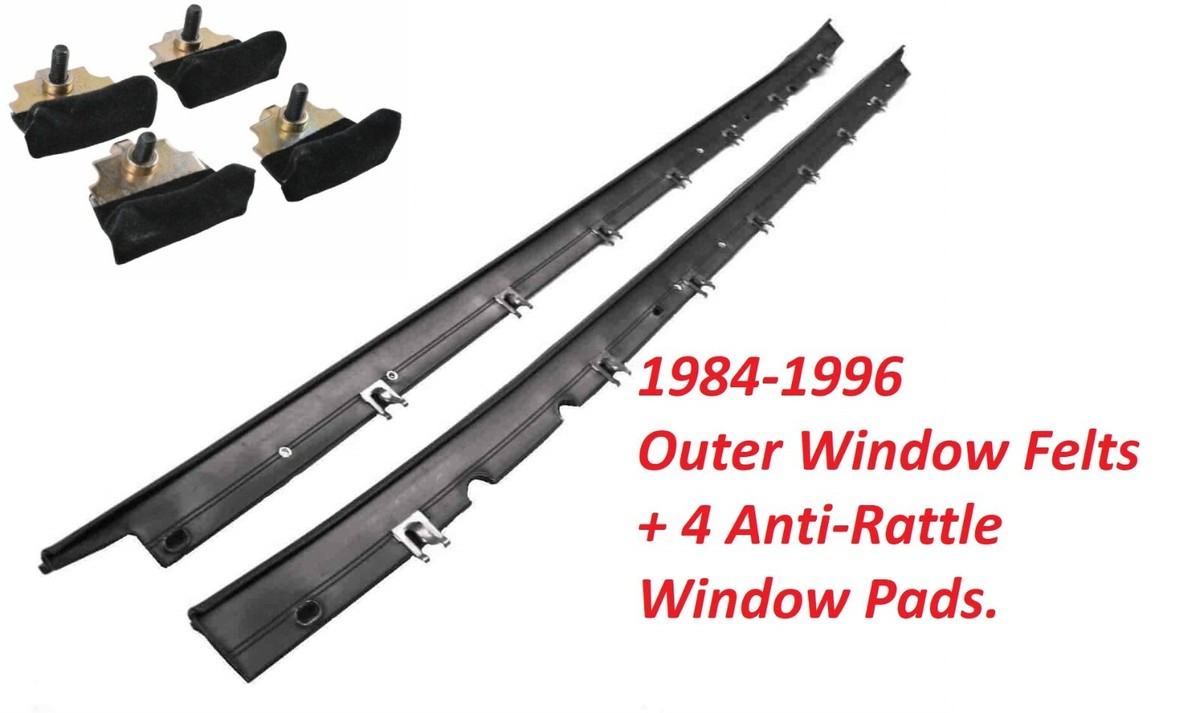 84-96 CORVETTE WINDOW FELTS OUTER DOOR + Anti Rattle Cushion Pads