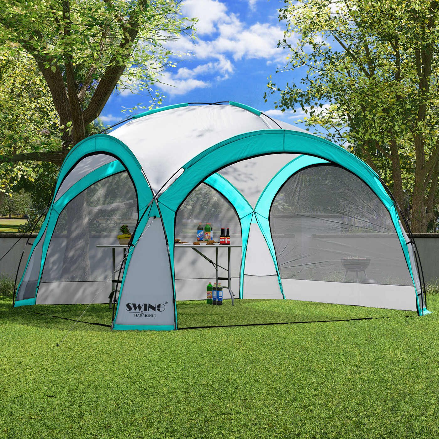 XXL LED Event Pavillon DomeShelter 4,5x4,5m – Mit Solarmodul & Beleuchtung Für Garten & Camping