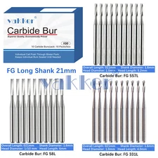Vakker 10PC Dental Tungsten Friction Grip Carbide Burs High Speed FG Long Shank