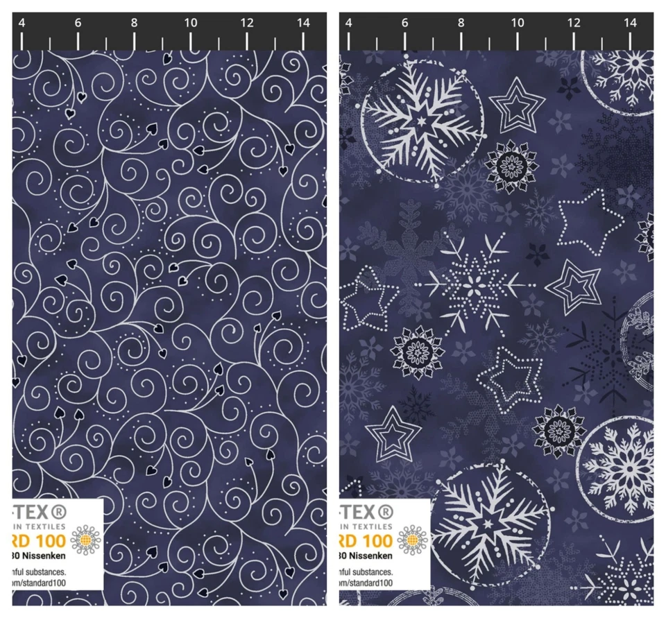 Frosty Snowflake Christmas Fabric 100% Cotton Stof Fabrics Stars 4590-600/8 Navy
