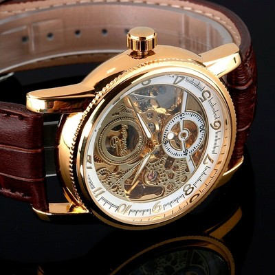 Mechanische Automatik Uhr Luxusuhr Herrenuhren Armbanduhr Leder Band