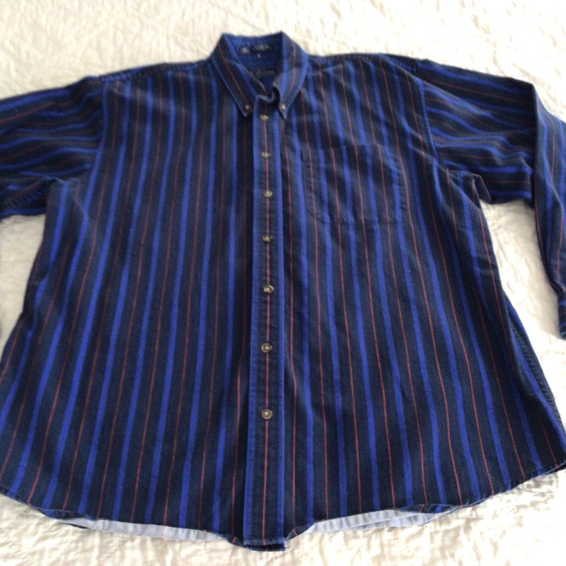 John Ashford Mens Shirt Size Large Button Up Long Sleeve Blue Stripe