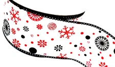 Snowflakes 2.5" by 3 yd Wired Ribbon Contemporary Christmas Glitter Red Black