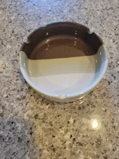 Vtg Ashtray Pottery 1970s Brown Grey Striped 5 In Wide Mid Century Modern Euc