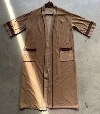 Vintage Caftan Floor Length Silk Cotton Blend Brown Soft Pocketed Robe One Size