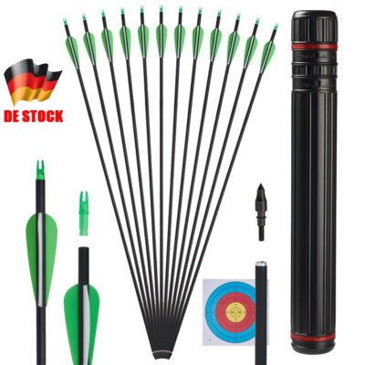 12x 30 Zoll Bogenschießen Carbonpfeile ID6.2mm mit Köcher und Target Set Jagd