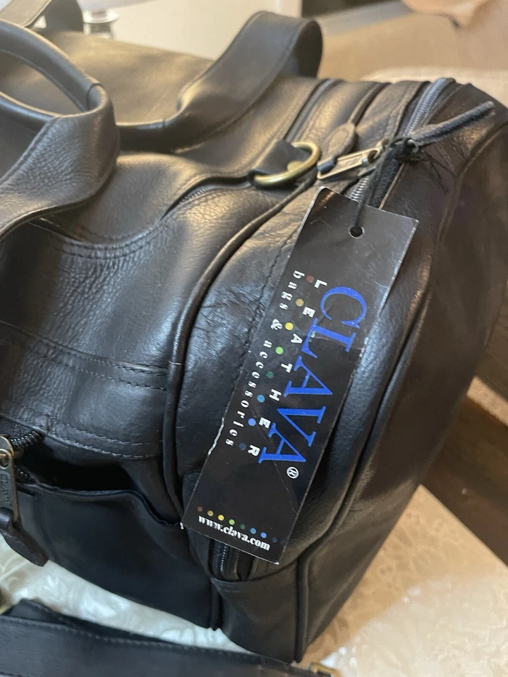 Bolso de viaje de gimnasio Clava Executive de cuero negro con correa para el hombro 19x10x10 nuevo con etiquetas Foto 3 de 4