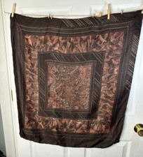 Ladies Scarf 100 Silk Hand Painted Hand Rolled Brown 31in x 29.5in Abstract