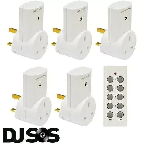 5 Wireless Remote Control Mains Electrical Sockets UK Plug In 13A Adapters White