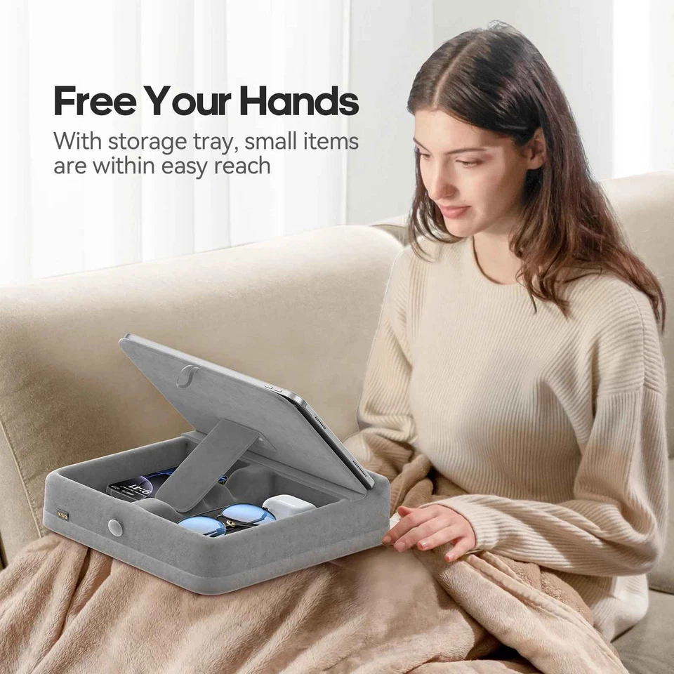 Tablet Pillow Stand with Storage Foldable iPad Holder Bed Lap Desk Adjustable - Image 3 of 4