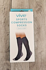 Sports Compression Socks PAIR - 2 Sizes - Black