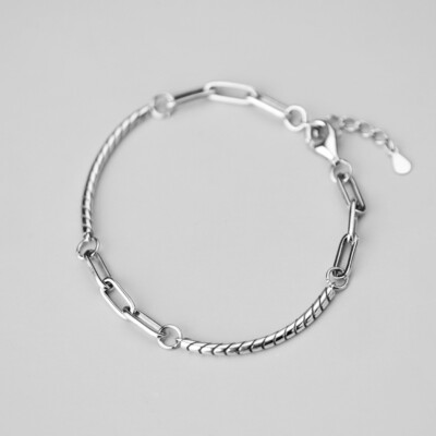 Retro Damen ECHT S925 Sterling Silber Schlangenkette Büroklammer Armband Armreif