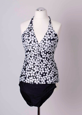 Octopus 2 Teiliger Tankini /Badeanzug, Schwarz/Weiß mit Blume  Gr.42