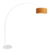Stehleuchte Standlampe Bogenleuchte Wohnzimmerlampe Velours Gold Weiß H 180 Cm