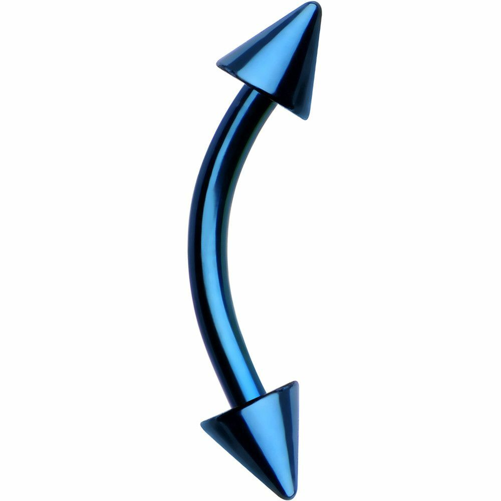 Eyebrow Bar Curved Anodized Blue Spiked Rook Helix Snug Tragus Bar 16g 10mm