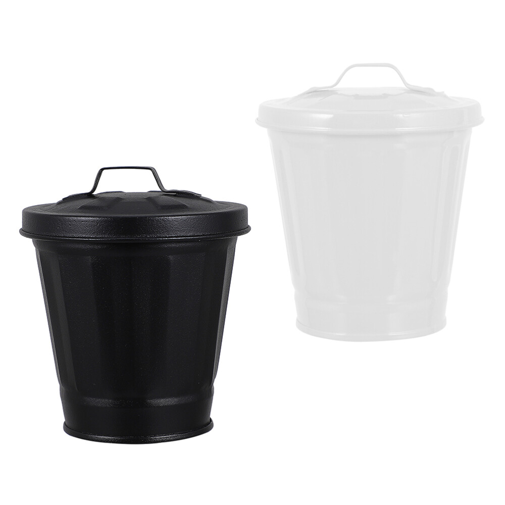 2 Pcs Simple Garbage Can Home Trash Flowerpot with Lid Office