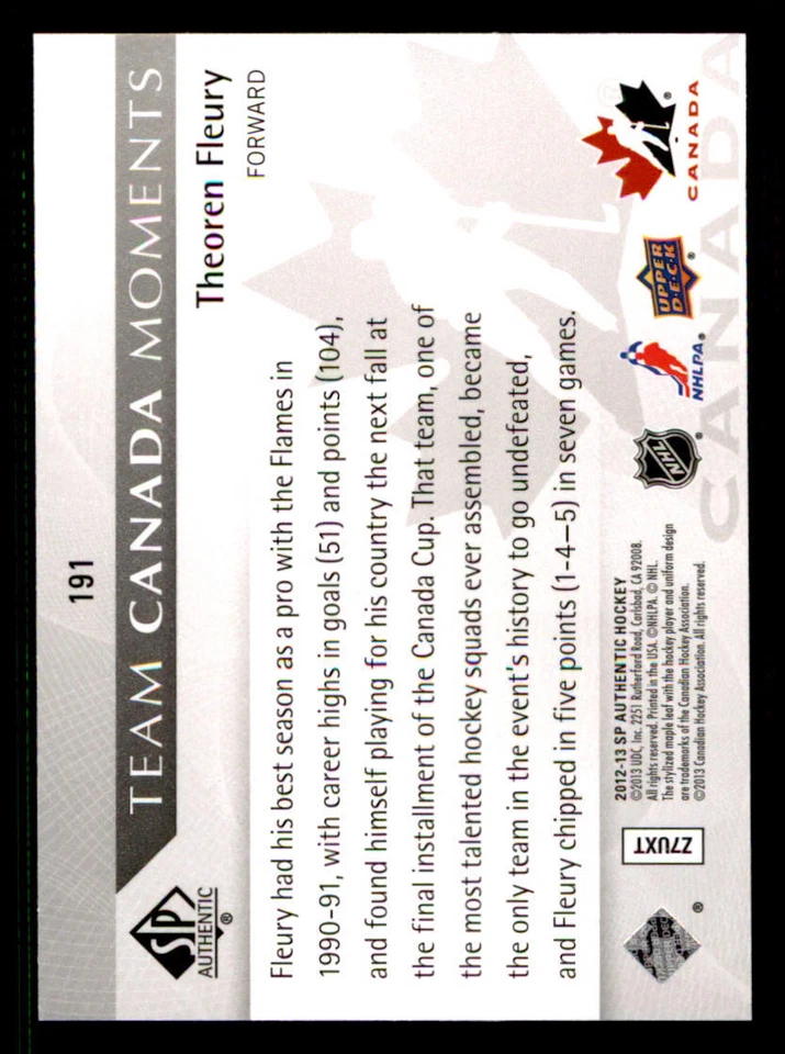 2012-13 SP Authentic #191 Theoren Fleury TC - Image 2 of 2