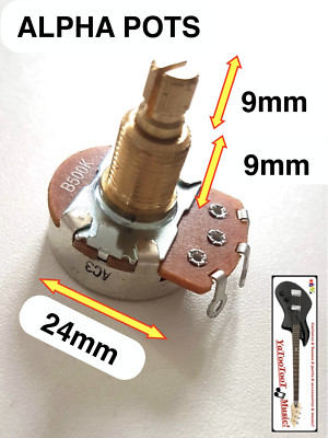 1 Potentiometer Alpha B500K Split Shaft 9mm Logarithmic 3/8'' All Guitars